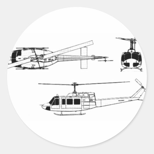 UH1 Huey Blueprint (Iriquois) Runder Aufkleber (Vorderseite)