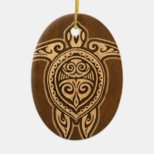Uhane Honu Faux Holz Hawaiianische Schildkröte Keramikornament