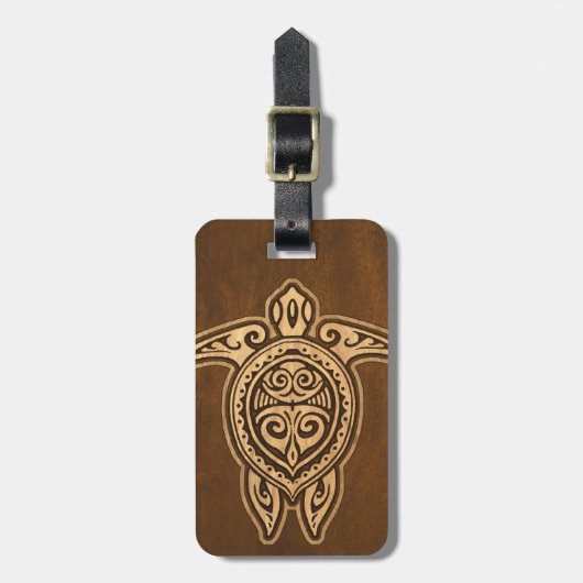 Uhane Honu Imitat-hölzerne hawaiische Gepäckanhänger (Vorderseite vertikal)