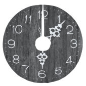 Uhr auf dunkelgrauem Holz Polyester Weihnachtsbaumdecke (Vorderseite)