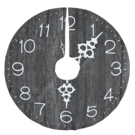 Uhr auf dunkelgrauem Holz Polyester Weihnachtsbaumdecke