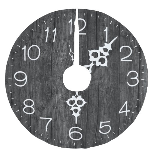 Uhr auf dunkelgrauem Holz Polyester Weihnachtsbaumdecke (Vorderseite)