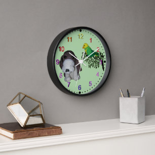 Uhr - Basset Hound und Vogel
