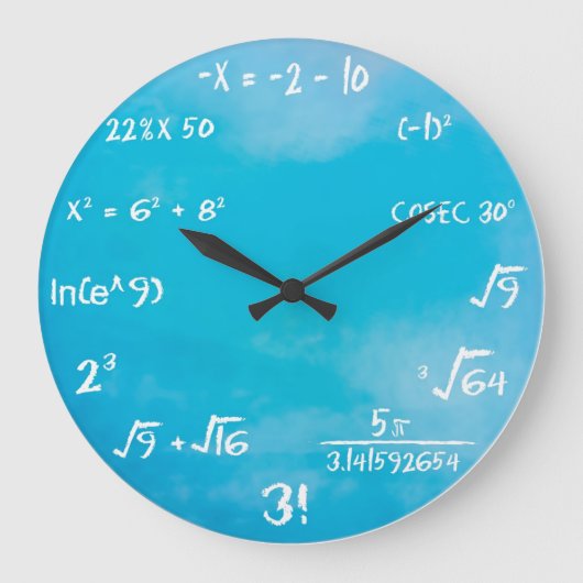 Uhr - blaue Mathe-Wanduhr (Vorderseite)