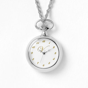 Uhr der Goldmonogramm-Initialen-V mit Goldzahlen