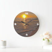 Uhr: Der Sonnenuntergang am Strand Große Wanduhr (Zuhause)