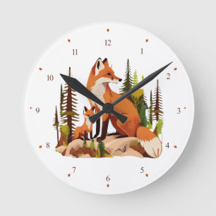 Uhr für das Kinderzimmer mit Fuchs-Mutter und -Kin
