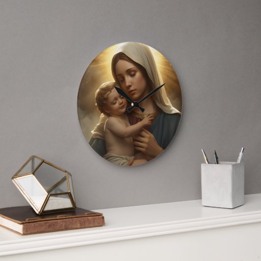 Uhr für Mutter Maria und Jesuskind an der Wand (Büro)