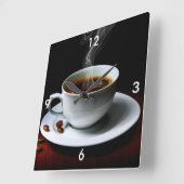 Uhr/Kaffee und Kaffeebohnen auf dem Platz Quadratische Wanduhr (Winkel)