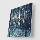 Uhr: Magischer Wald Aquamarin Grau Elegante Quadratische Wanduhr (Winkel)