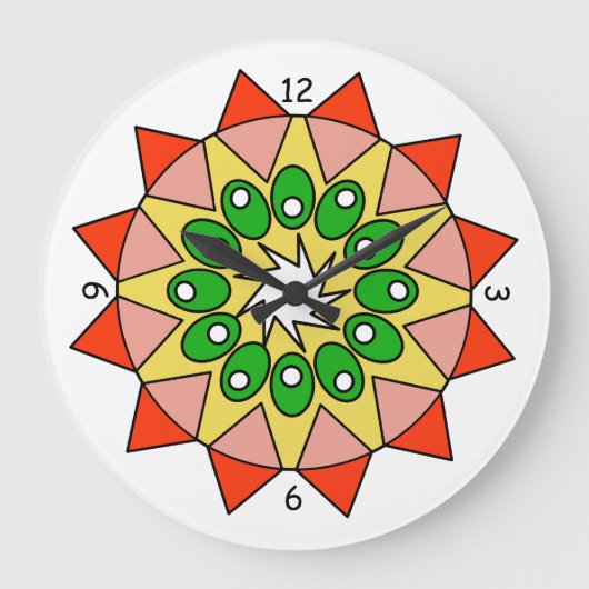 Uhr - Mandala in Rot, Rosa, Grün, Gelb (Vorderseite)