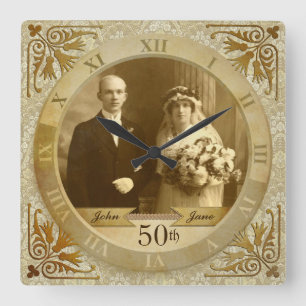 Uhr mit anpassbarem Foto Gold Damast römische Ziff