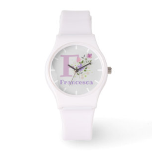 Uhr mit Blumendesign mit Namen & Initiale