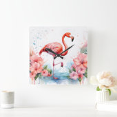 Uhr mit Flamingo und Blume (Zuhause)
