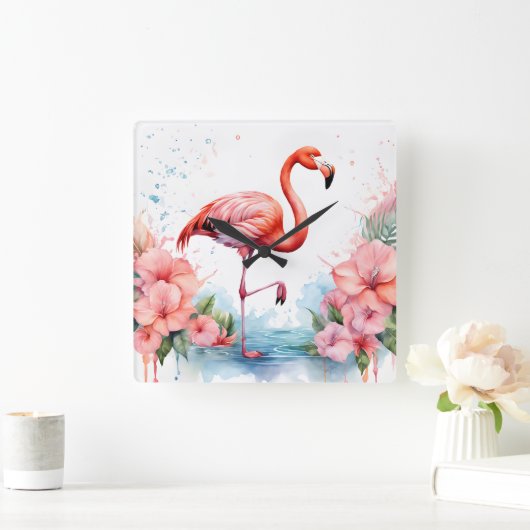 Uhr mit Flamingo und Blume (Zuhause)
