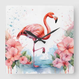 Uhr mit Flamingo und Blume