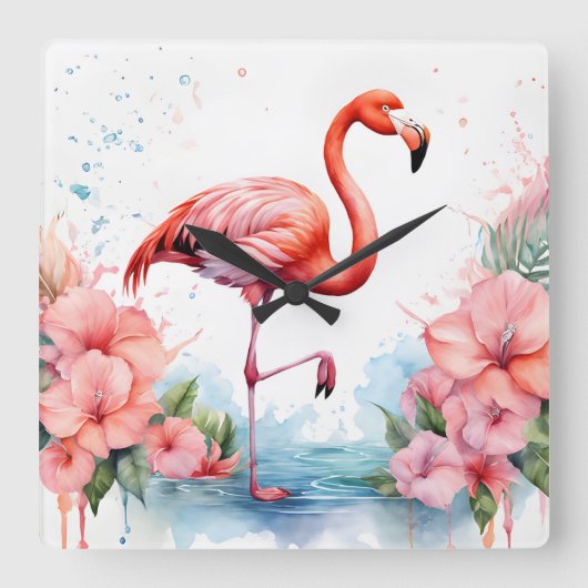 Uhr mit Flamingo und Blume (Vorderseite)