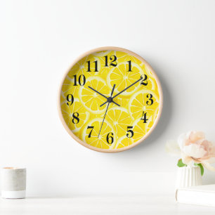 Uhr mit Holzdruck - Zitronenmuster