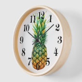 Uhr mit Holzrahmen - Ananas-Druck (Winkel)