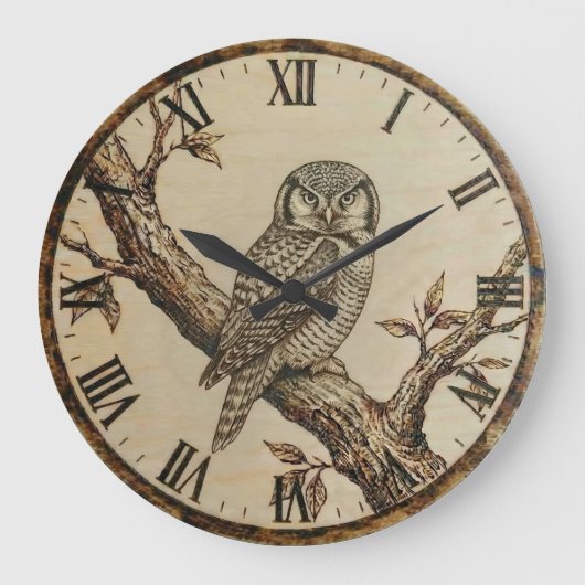 Uhr mit Sperbereule - Wanduhr (Vorderseite)