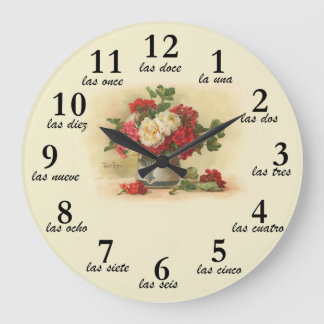 Uhr mit Vintage-Bild und Zahlen auf Spanisch