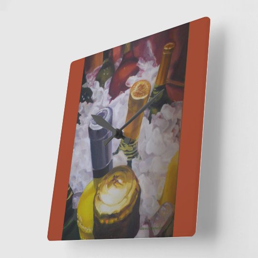 Uhr mit Weinflaschen in einem Eimer (Winkel)