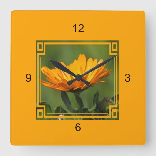 Uhr - Orangefarbene Blume in Rahmen (Vorderseite)