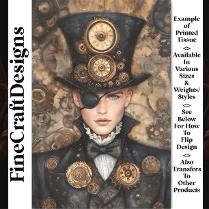 Uhr Punk Steampunk Mann in hohem Hut AD4 Decoupage Seidenpapier