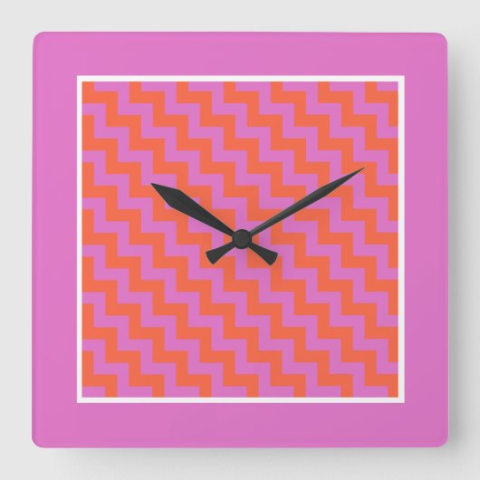 Uhr, Rosa, Magenta, Orange Chevrons Quadratische Wanduhr (Vorderseite)