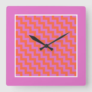 Uhr, Rosa, Magenta, Orange Chevrons Quadratische Wanduhr