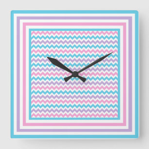 Uhr, Rosa, Mauve, türkisfarbene Chevronen Quadratische Wanduhr