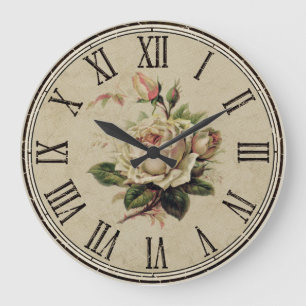 Uhr rund vintage shabby Look “Rose” weiß