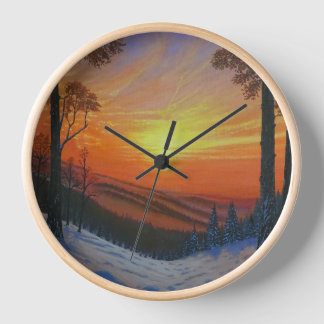 Uhr - "Sonnenuntergang über verschneitem Wald"