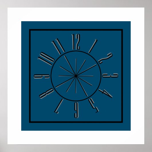 Uhr- und Kompass-Kunstwerk Ozeanblau, Schwarz und Poster (Vorne)