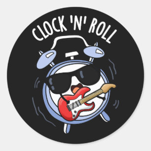 Uhr und Roll Funny Rock Puck Dark BG Runder Aufkleber