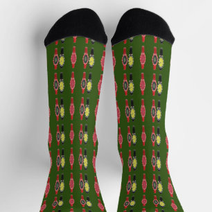 Uhren auf Waldgrün Socken