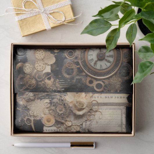 Uhren, Gänge, Blume und Ephemera Seidenpapier (Geschenk)