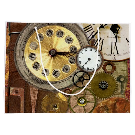 Uhren rostige alte Steampunk Kunst Große Geschenktüte (Rückseite)