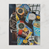Uhren und Konserven Collage Postkarte (Vorderseite)