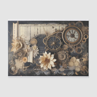 Uhren, Zahnräder, Blumen und Ephemera Seidenpapier