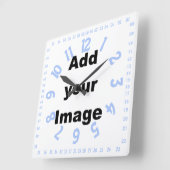 Uhrschablone - Quadrat numeriertes Blau - addieren Quadratische Wanduhr (Winkel)