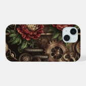 Uhrwerk-Blumenmuster iPhone 15 Hülle (Rückseite (Horizontal))