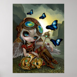 Uhrwerk Dragonling Steampunk Drachenmärchen Kunst Poster