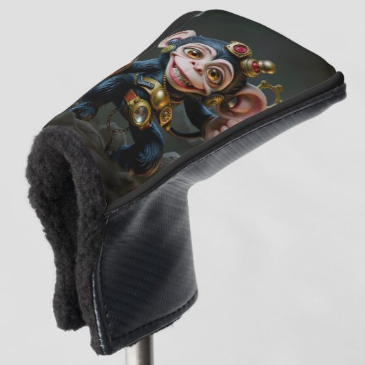 Uhrwerk-Höhlenhüter – Der flüsternde Affe Golf Headcover (3/4 Vorderseite)