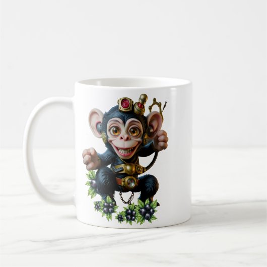 Uhrwerk-Höhlenhüter – Der flüsternde Affe Kaffeetasse (Links)