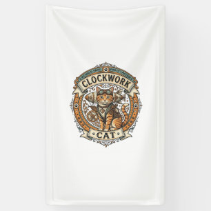 Uhrwerk-Katze Steampunk Vintage Vektor Kunst Shi Banner