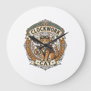 Uhrwerk Katze Steampunk Vintage Vektor Kunst Shi Große Wanduhr