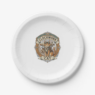 Uhrwerk-Katze Steampunk Vintage Vektor Kunst Shi Pappteller