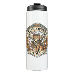 Uhrwerk Katze Steampunk Vintage Vektor Kunst Shi Thermosbecher