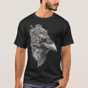 Uhrwerk-Raben-Porträt — Steampunk mit Feder und Ti T-Shirt